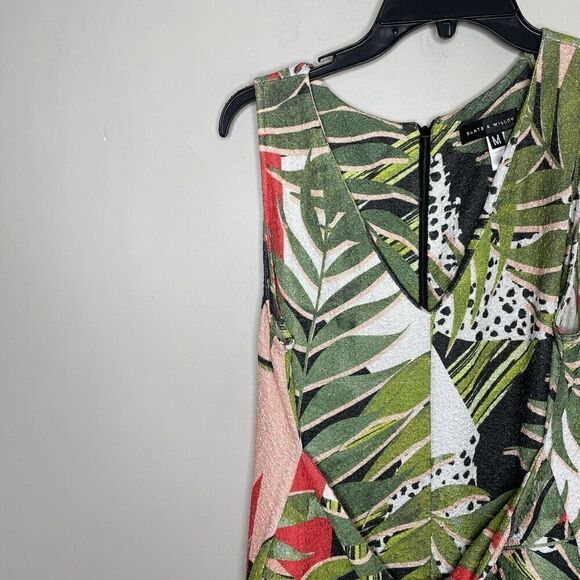 SLATE & WILLOW Tropical Jumpsuit Women Medium Wide-Leg Crop Sleeveless Green - Picture 4 of 16